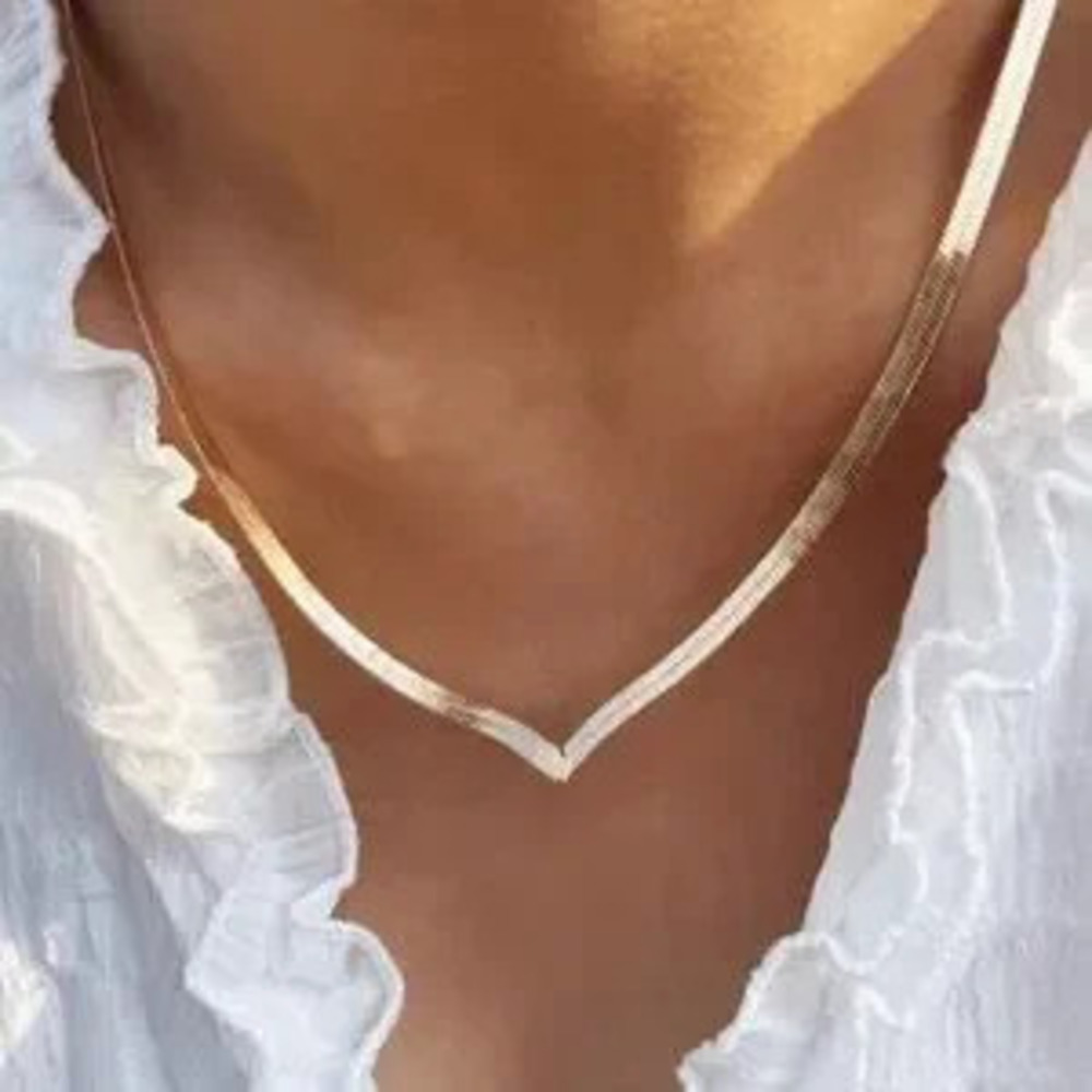 Silver Plated Stainless Steel V Choker Necklace Structured Minimal Statement - Picture 3 of 4
